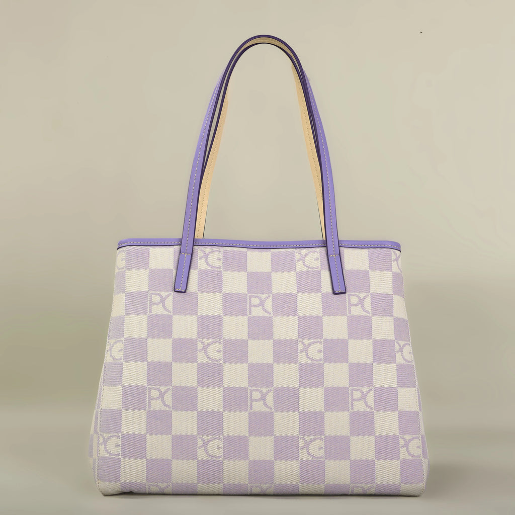 Bolso Tote Estampado PG — Denim a Cuadros y Gran Capacidad