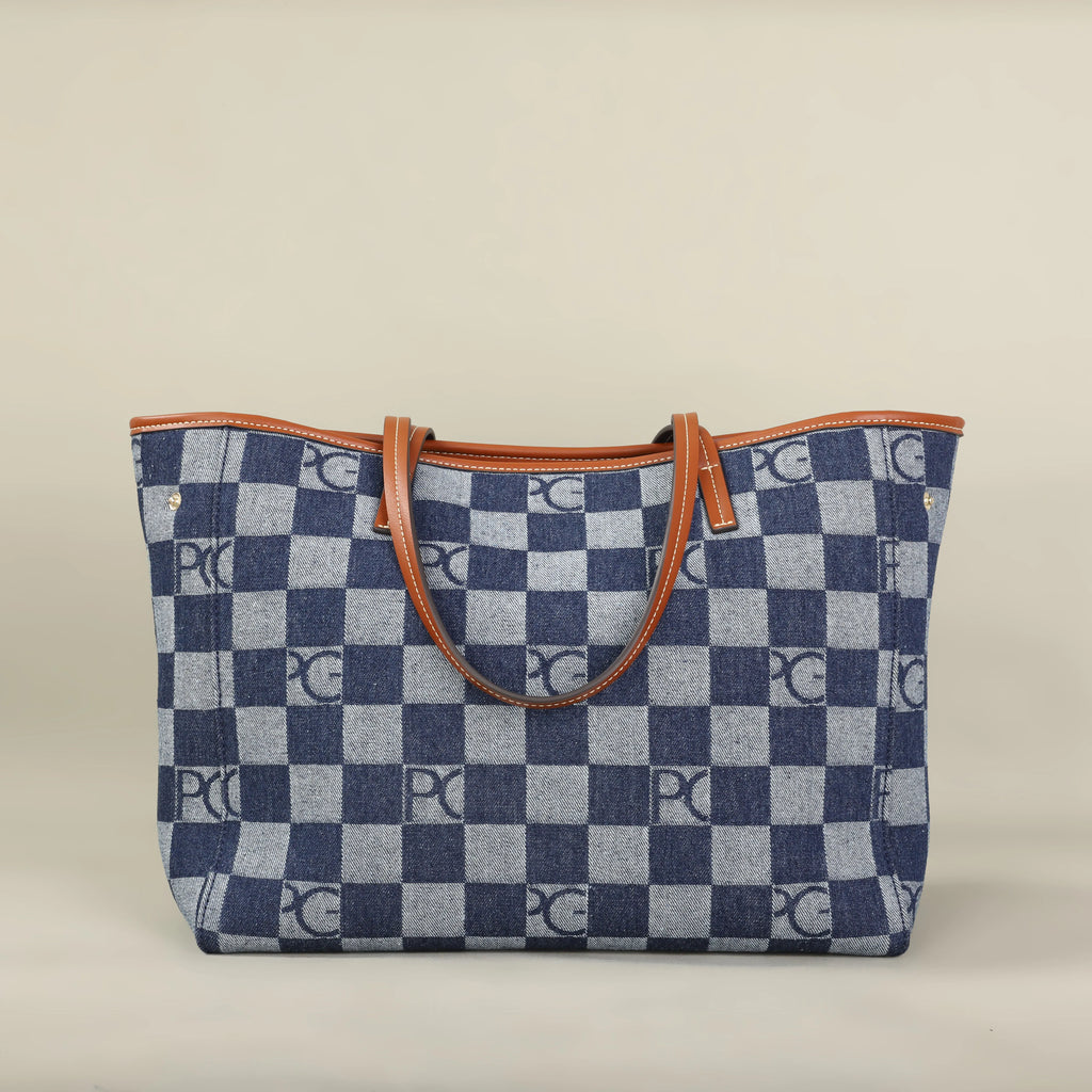Bolso Tote Estampado PG — Denim a Cuadros y Gran Capacidad