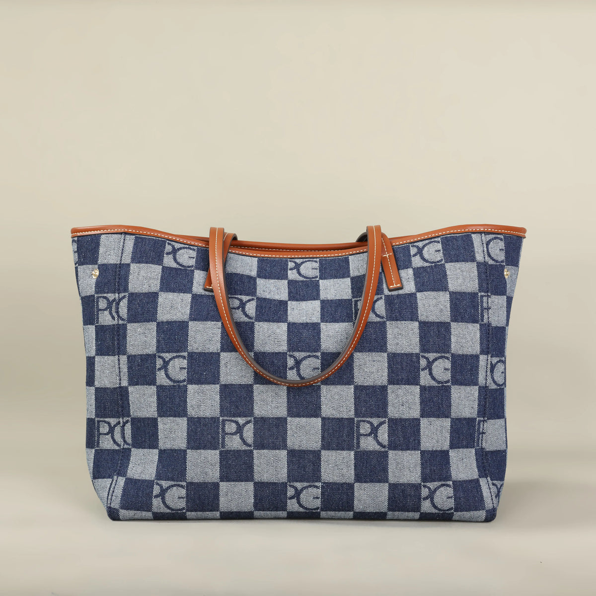 Bolso Tote Estampado PG — Denim a Cuadros y Gran Capacidad