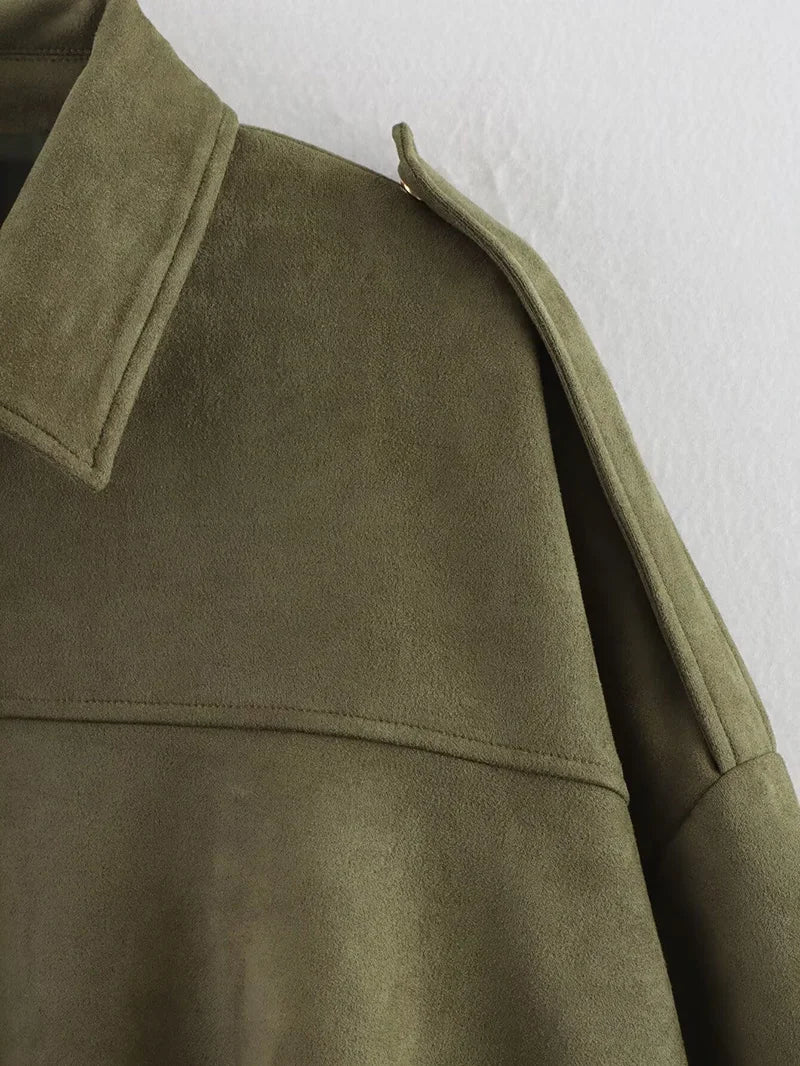Bomber Oversize Vintage Mujer — Ante y Bajo Globo