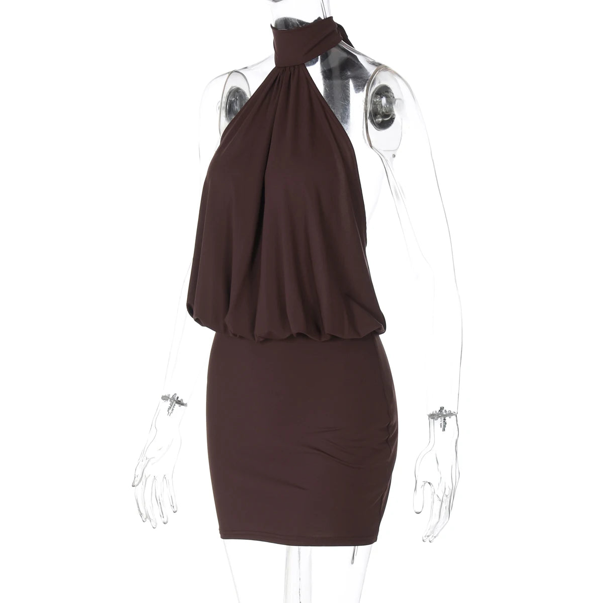 Vestido Mini Halter Bodycon Mujer — Encaje y Espalda Descubierta