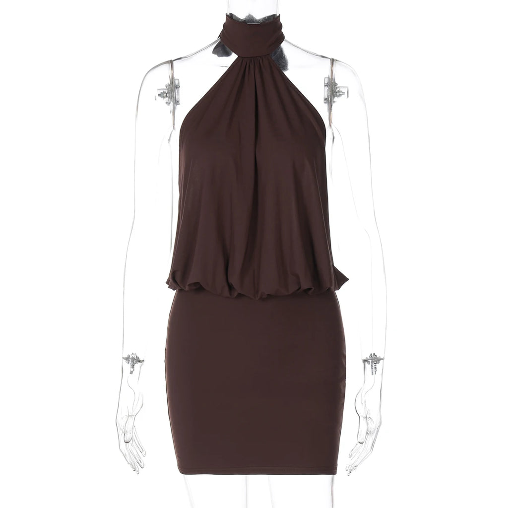 Vestido Mini Halter Bodycon Mujer — Encaje y Espalda Descubierta
