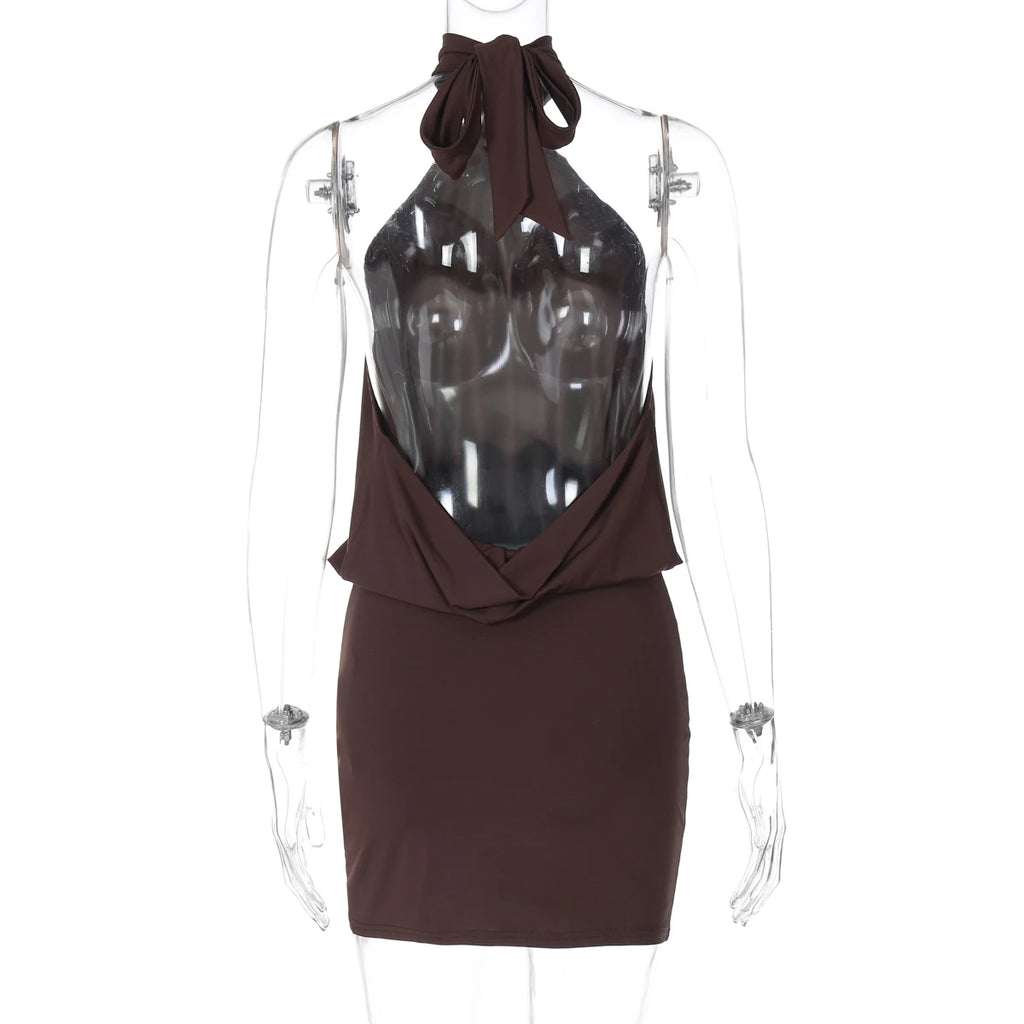 Vestido Mini Halter Bodycon Mujer — Encaje y Espalda Descubierta