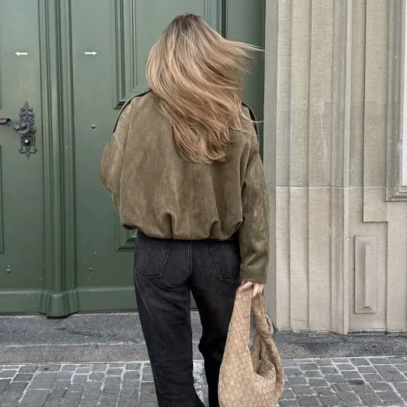 Bomber Oversize Vintage Mujer — Ante y Bajo Globo