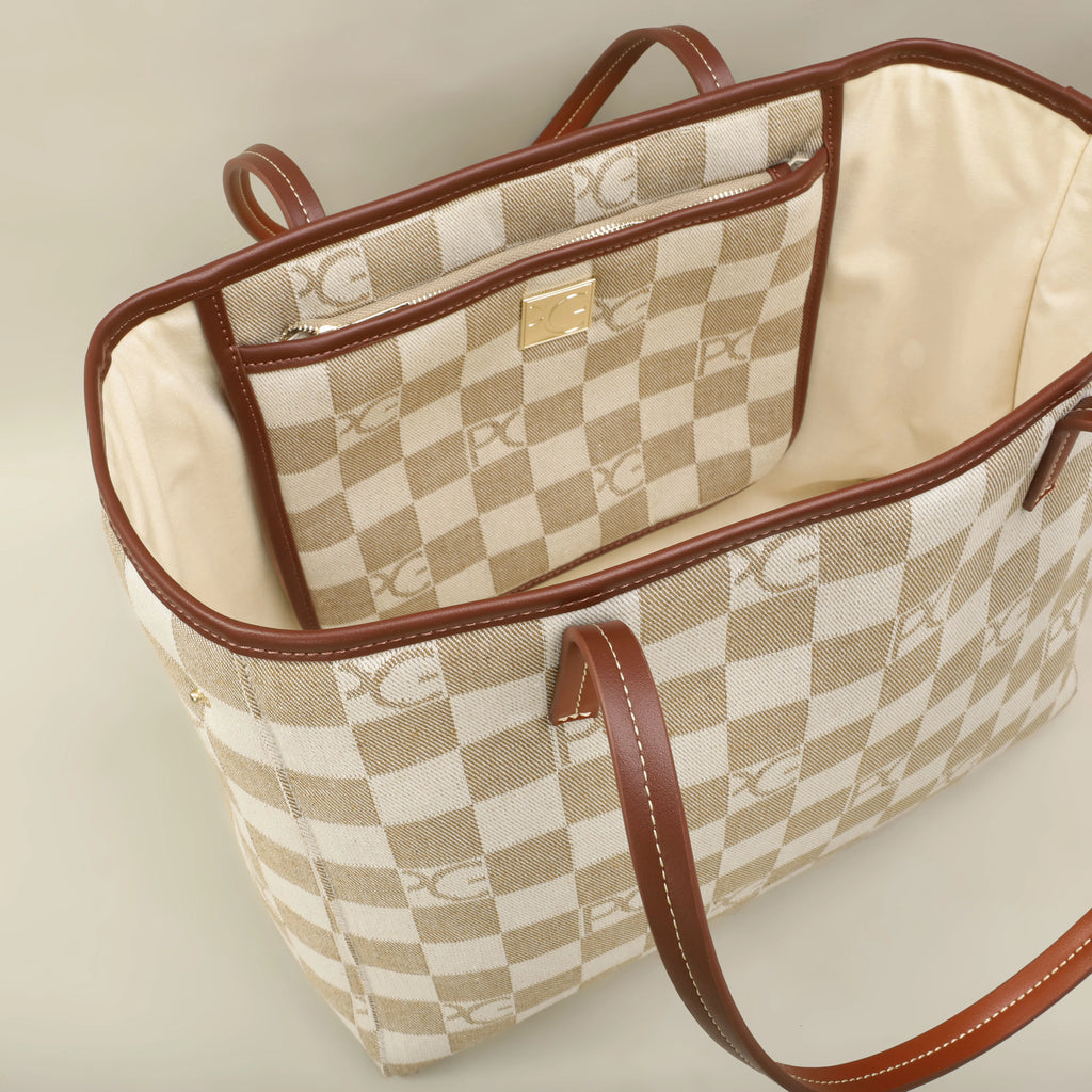 Bolso Tote Estampado PG — Denim a Cuadros y Gran Capacidad