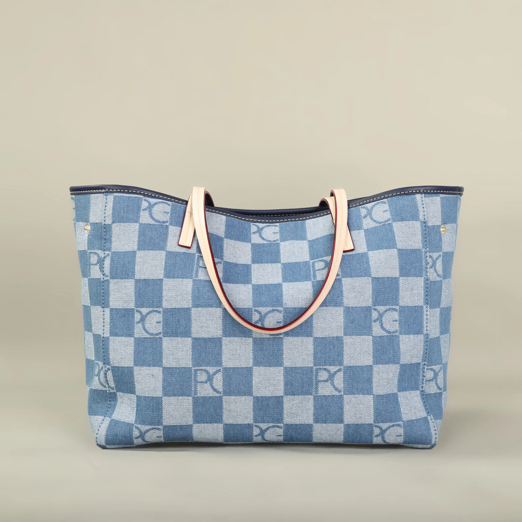 Bolso Tote Estampado PG — Denim a Cuadros y Gran Capacidad