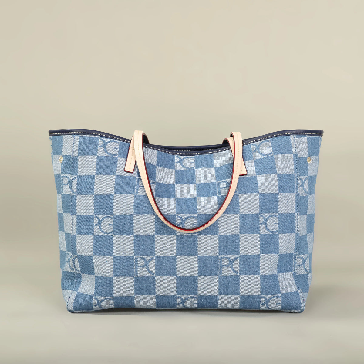 Bolso Tote Estampado PG — Denim a Cuadros y Gran Capacidad