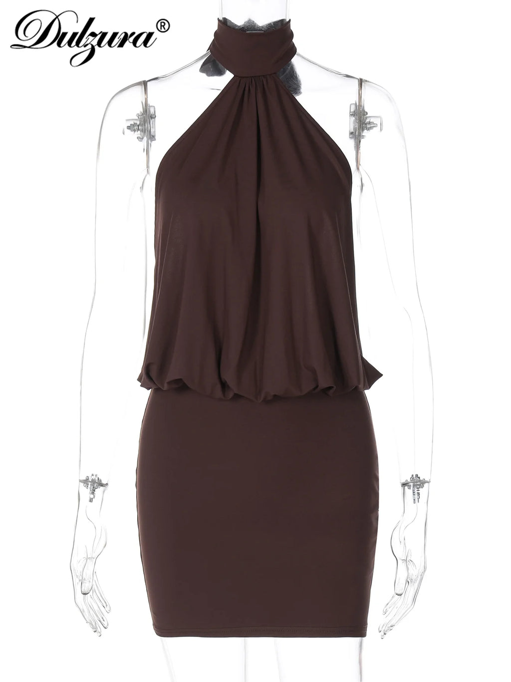 Vestido Mini Halter Bodycon Mujer — Encaje y Espalda Descubierta