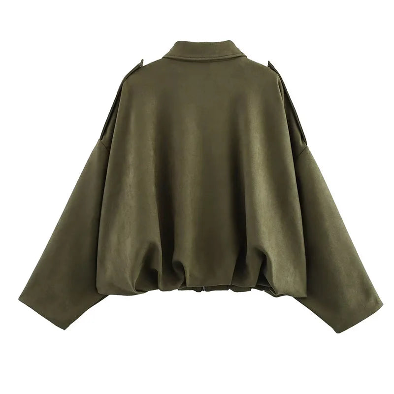 Bomber Oversize Vintage Mujer — Ante y Bajo Globo