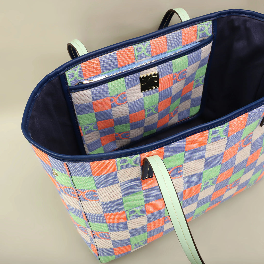 Bolso Tote Estampado PG — Denim a Cuadros y Gran Capacidad
