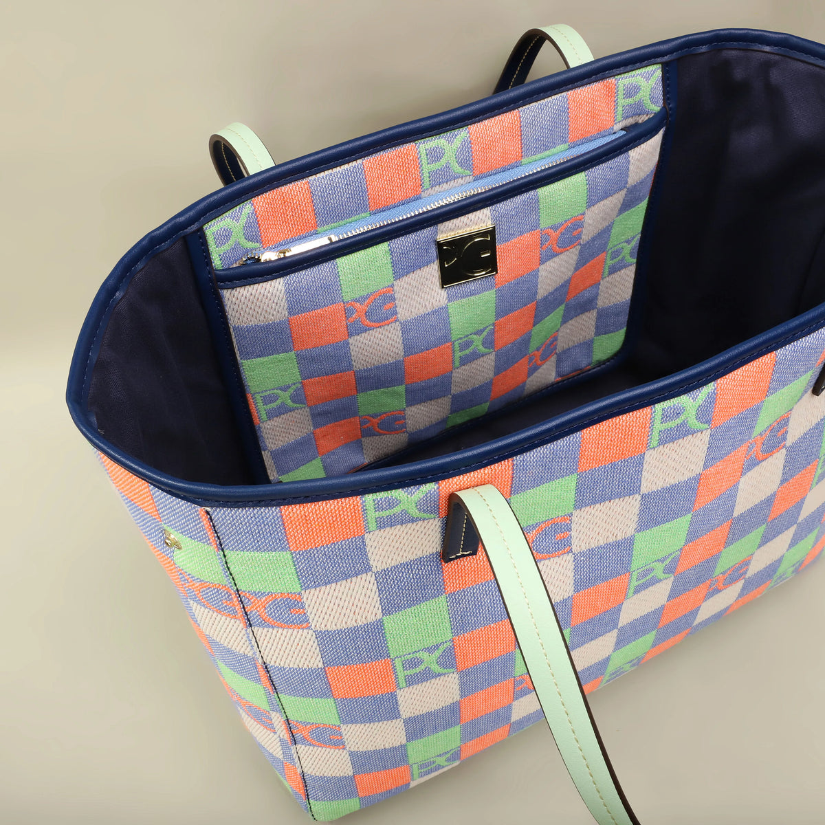 Bolso Tote Estampado PG — Denim a Cuadros y Gran Capacidad