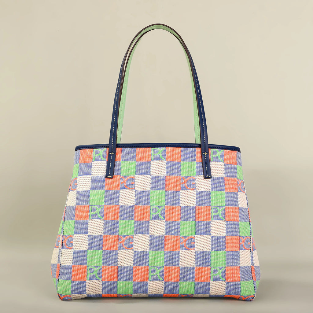 Bolso Tote Estampado PG — Denim a Cuadros y Gran Capacidad