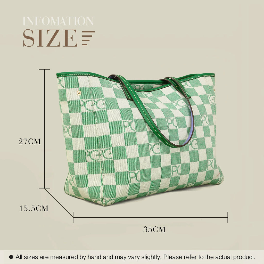 Bolso Tote Estampado PG — Denim a Cuadros y Gran Capacidad