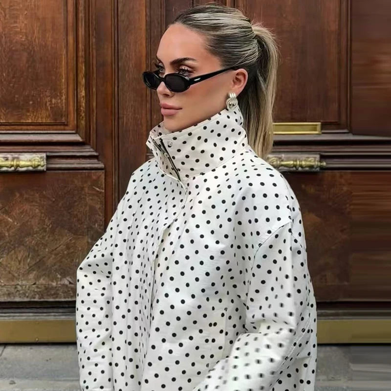 Bomber Lunares Oversize Mujer — Streetwear