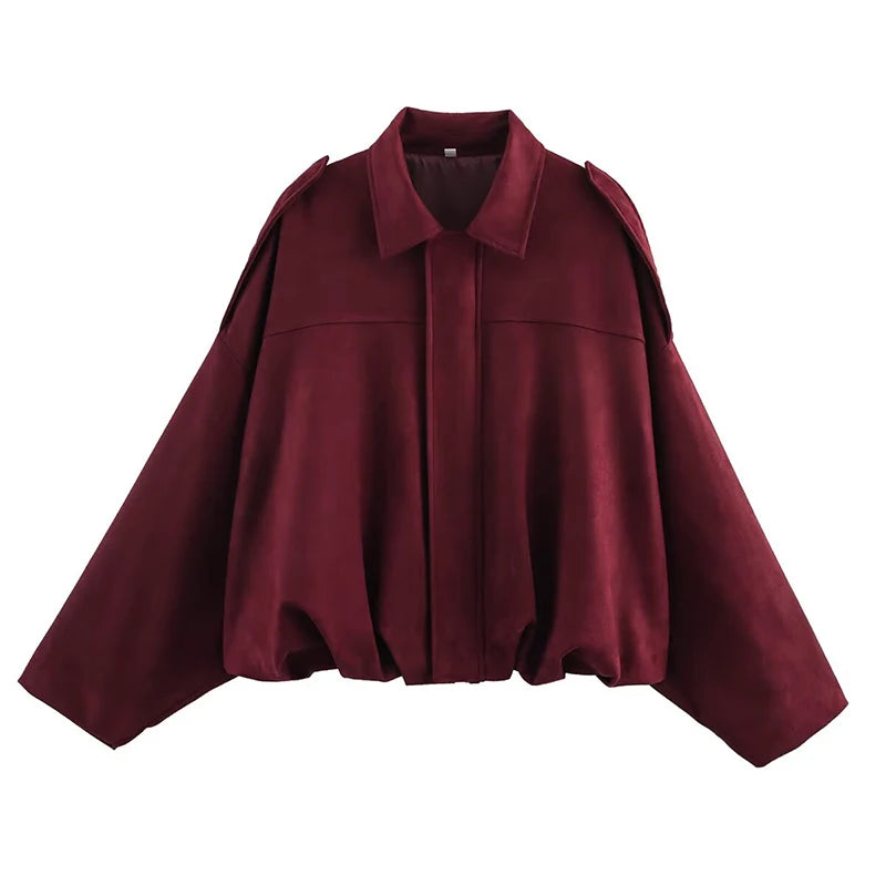 Bomber Oversize Vintage Mujer — Ante y Bajo Globo