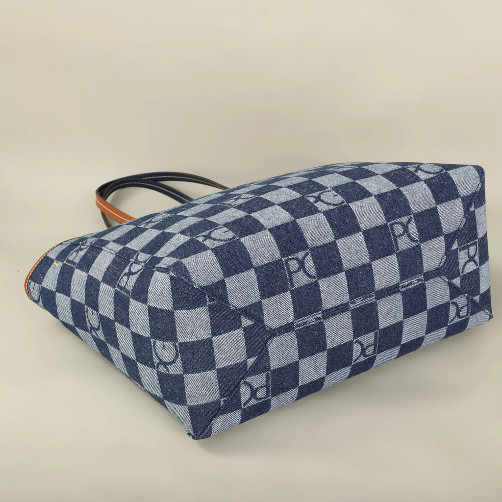 Bolso Tote Estampado PG — Denim a Cuadros y Gran Capacidad
