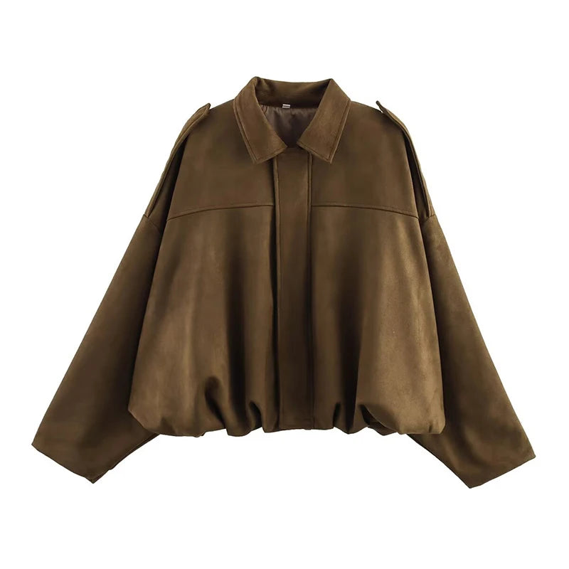 Bomber Oversize Vintage Mujer — Ante y Bajo Globo