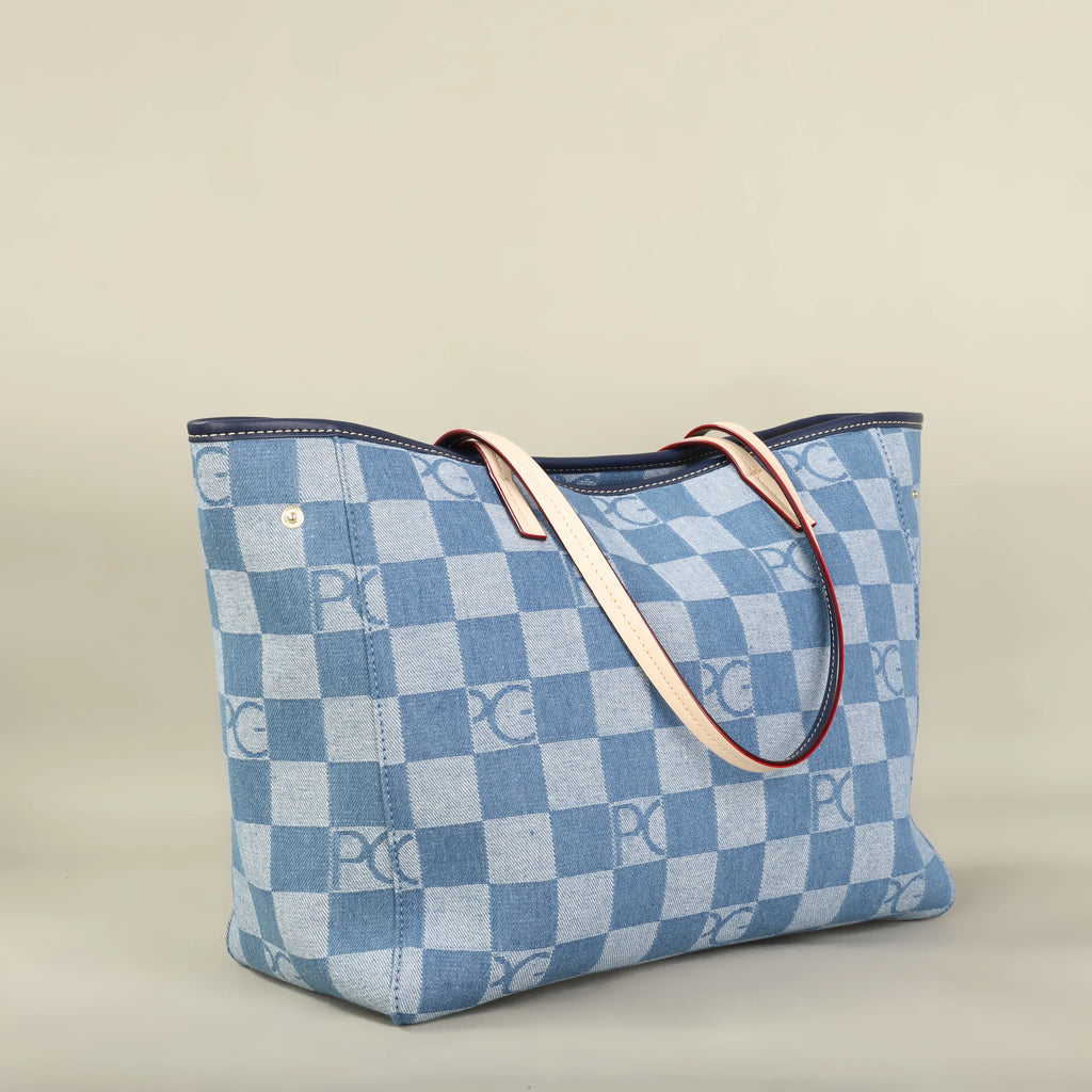 Bolso Tote Estampado PG — Denim a Cuadros y Gran Capacidad
