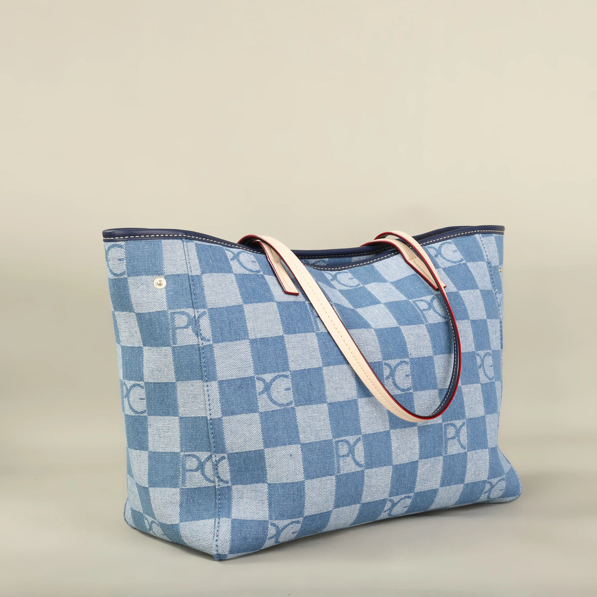 Bolso Tote Estampado PG — Denim a Cuadros y Gran Capacidad