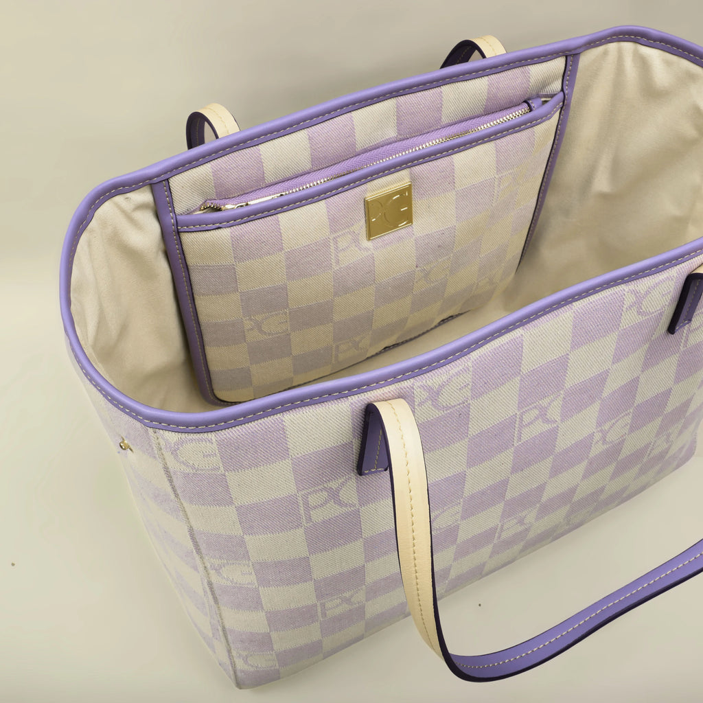 Bolso Tote Estampado PG — Denim a Cuadros y Gran Capacidad
