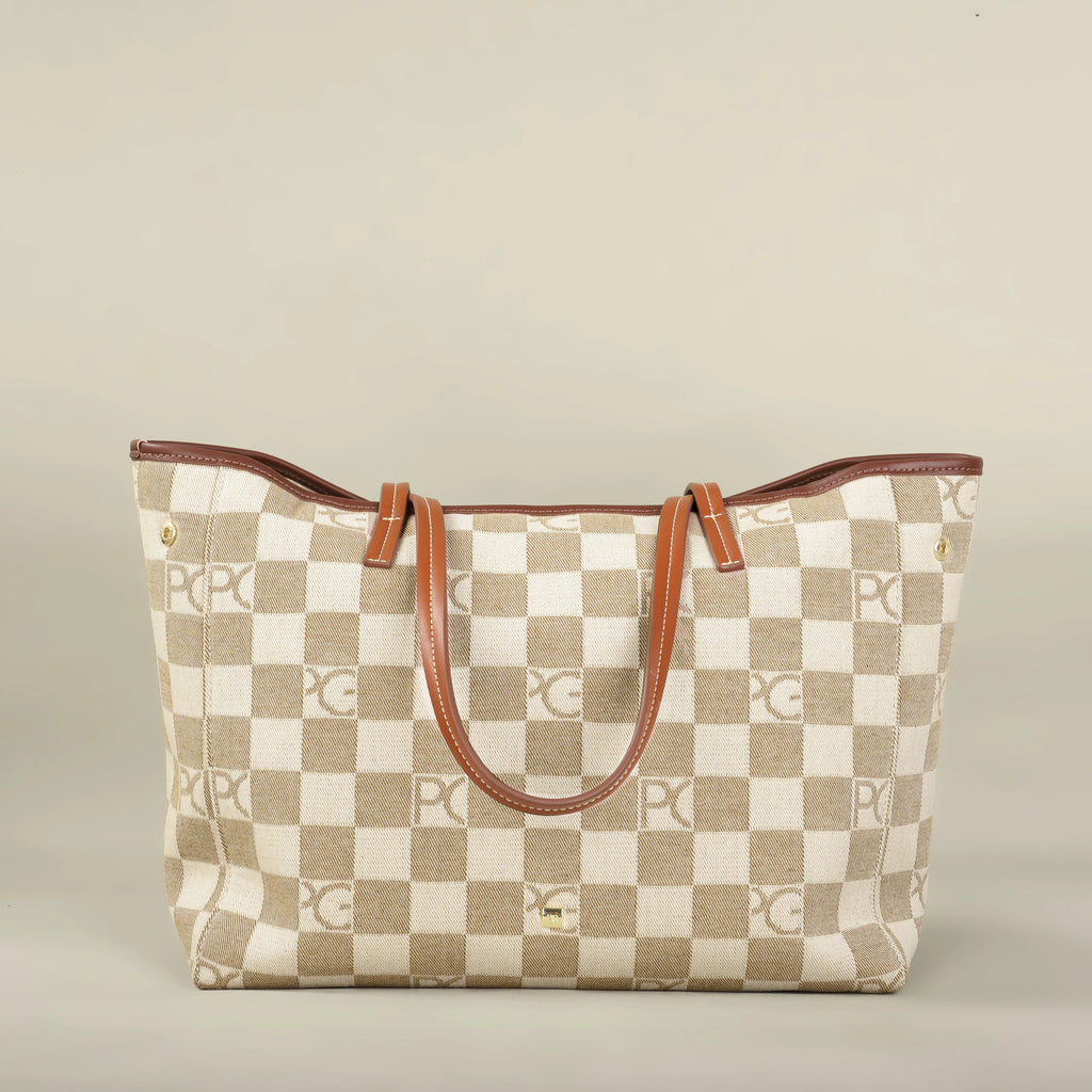 Bolso Tote Estampado PG — Denim a Cuadros y Gran Capacidad