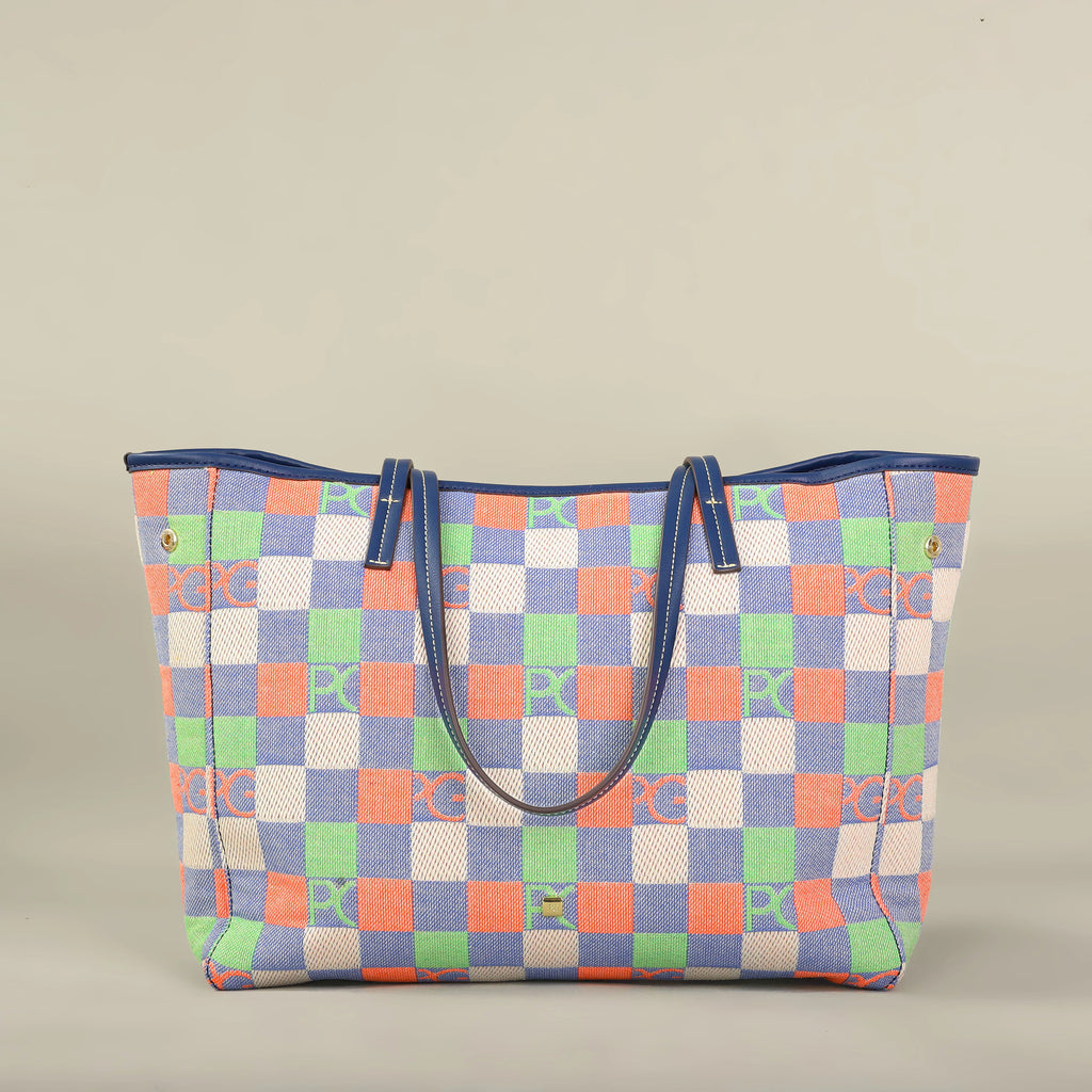 Bolso Tote Estampado PG — Denim a Cuadros y Gran Capacidad