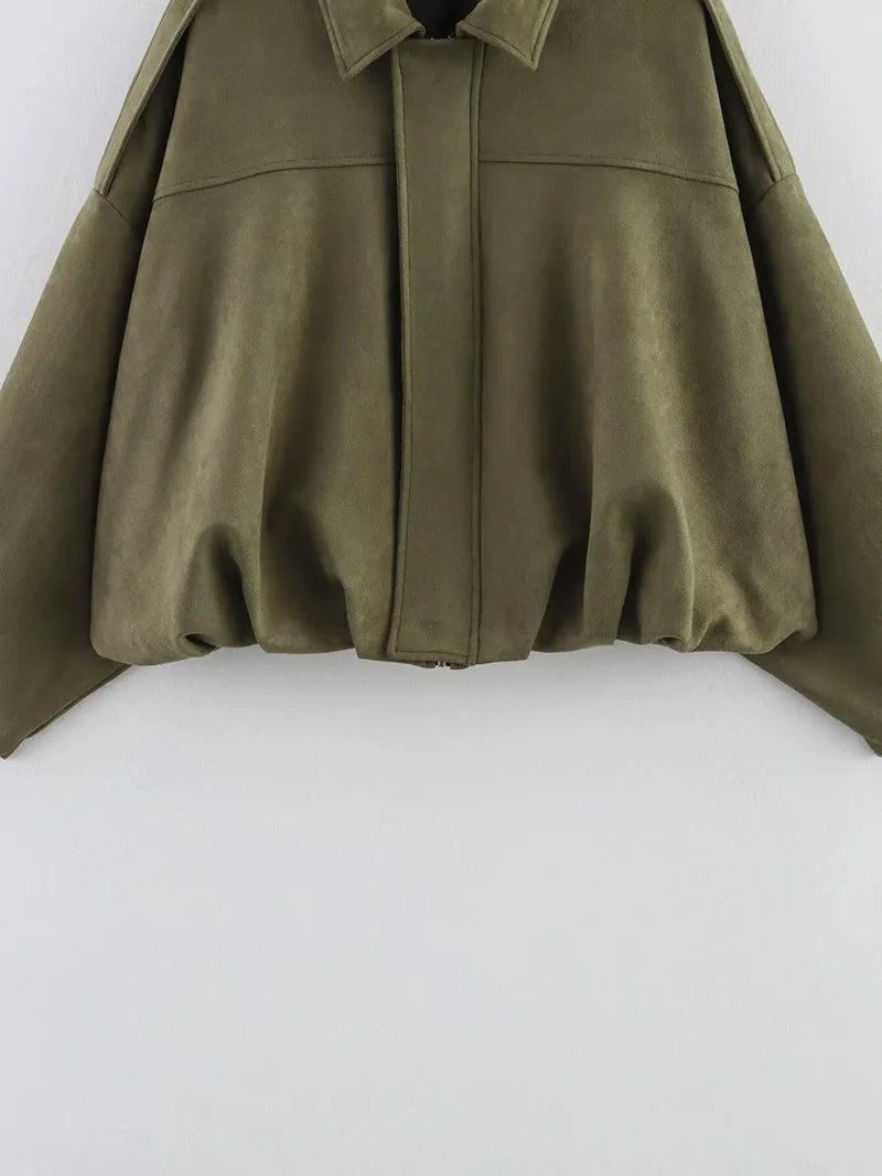 Bomber Oversize Vintage Mujer — Ante y Bajo Globo