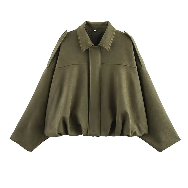 Bomber Oversize Vintage Mujer — Ante y Bajo Globo