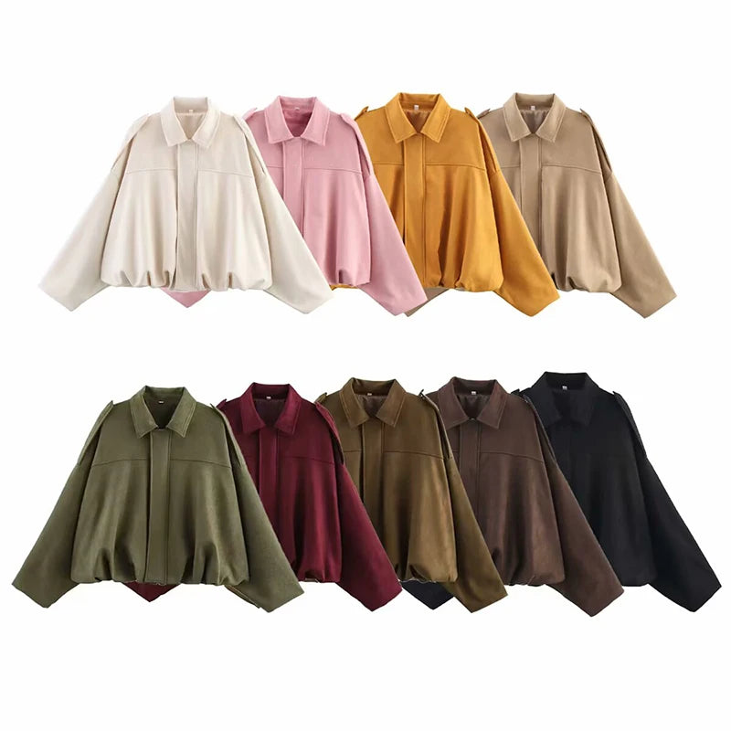 Bomber Oversize Vintage Mujer — Ante y Bajo Globo