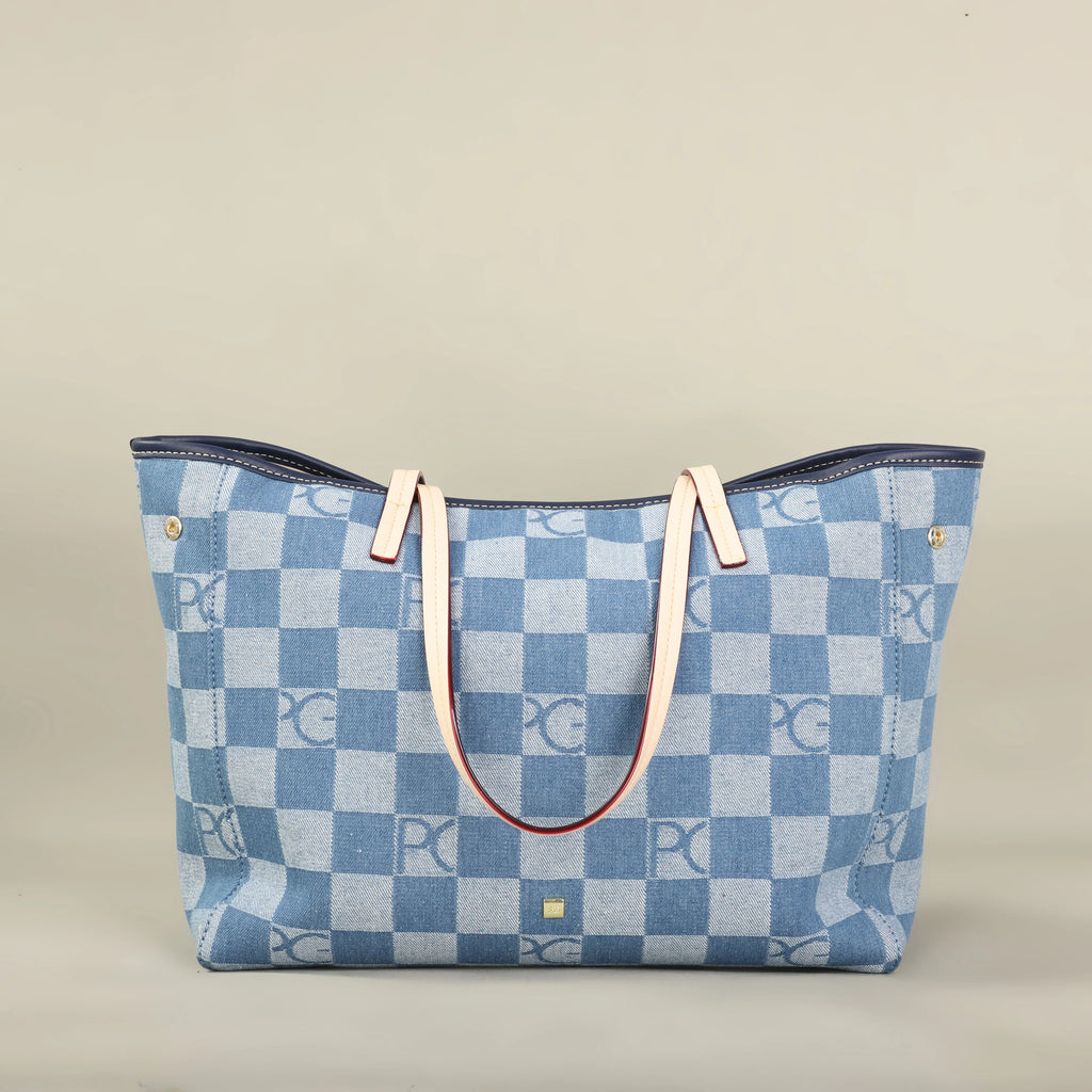 Bolso Tote Estampado PG — Denim a Cuadros y Gran Capacidad