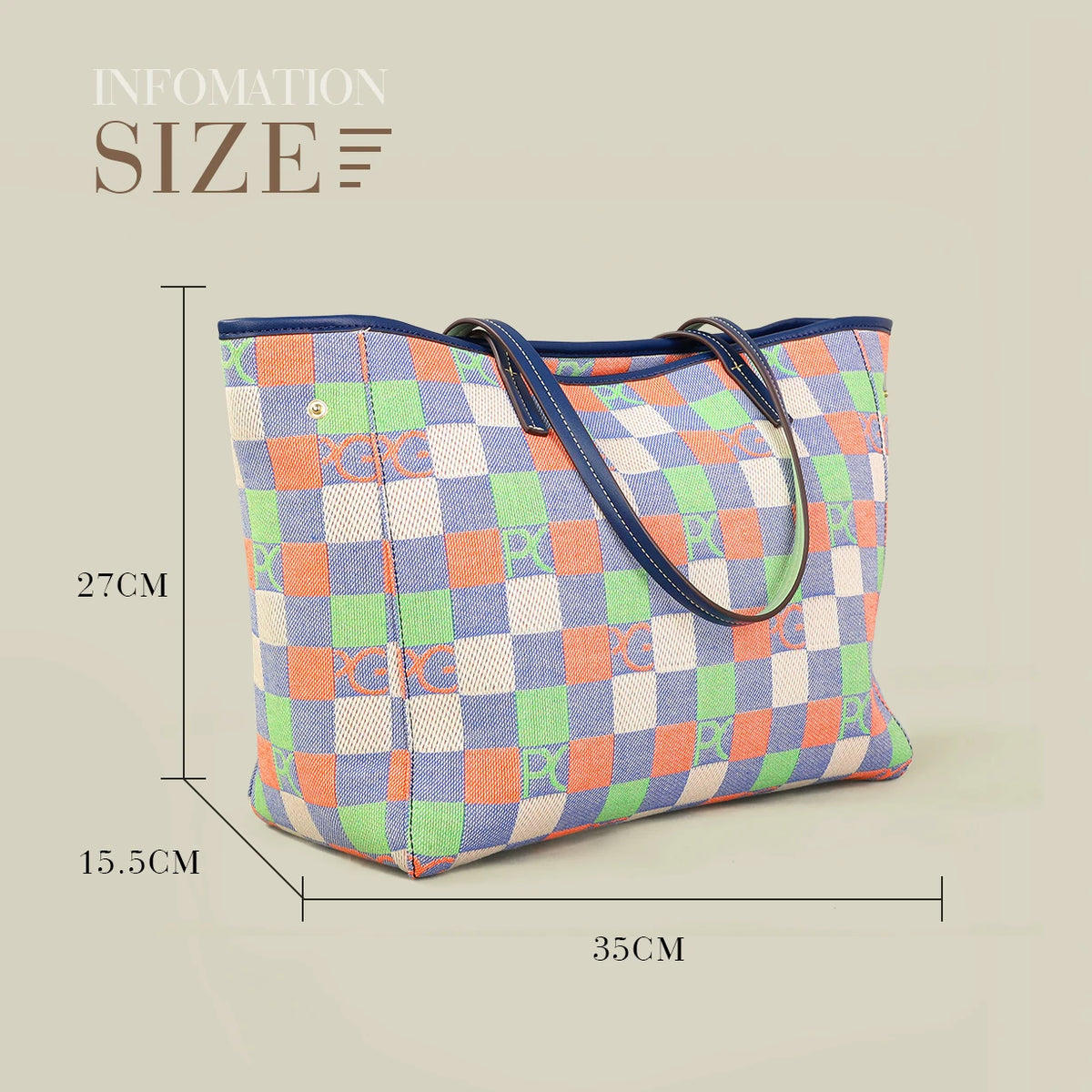 Bolso Tote Estampado PG — Denim a Cuadros y Gran Capacidad