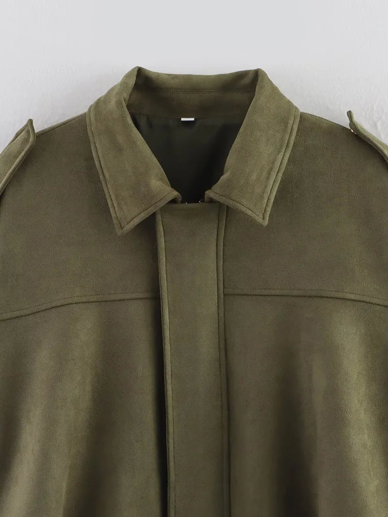 Bomber Oversize Vintage Mujer — Ante y Bajo Globo