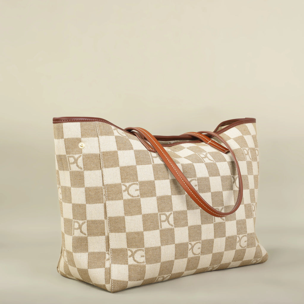 Bolso Tote Estampado PG — Denim a Cuadros y Gran Capacidad