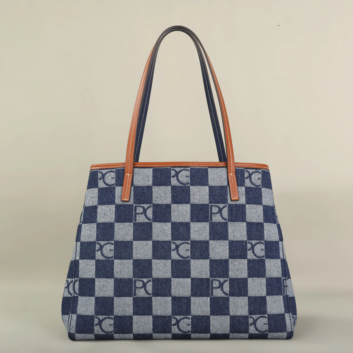 Bolso Tote Estampado PG — Denim a Cuadros y Gran Capacidad