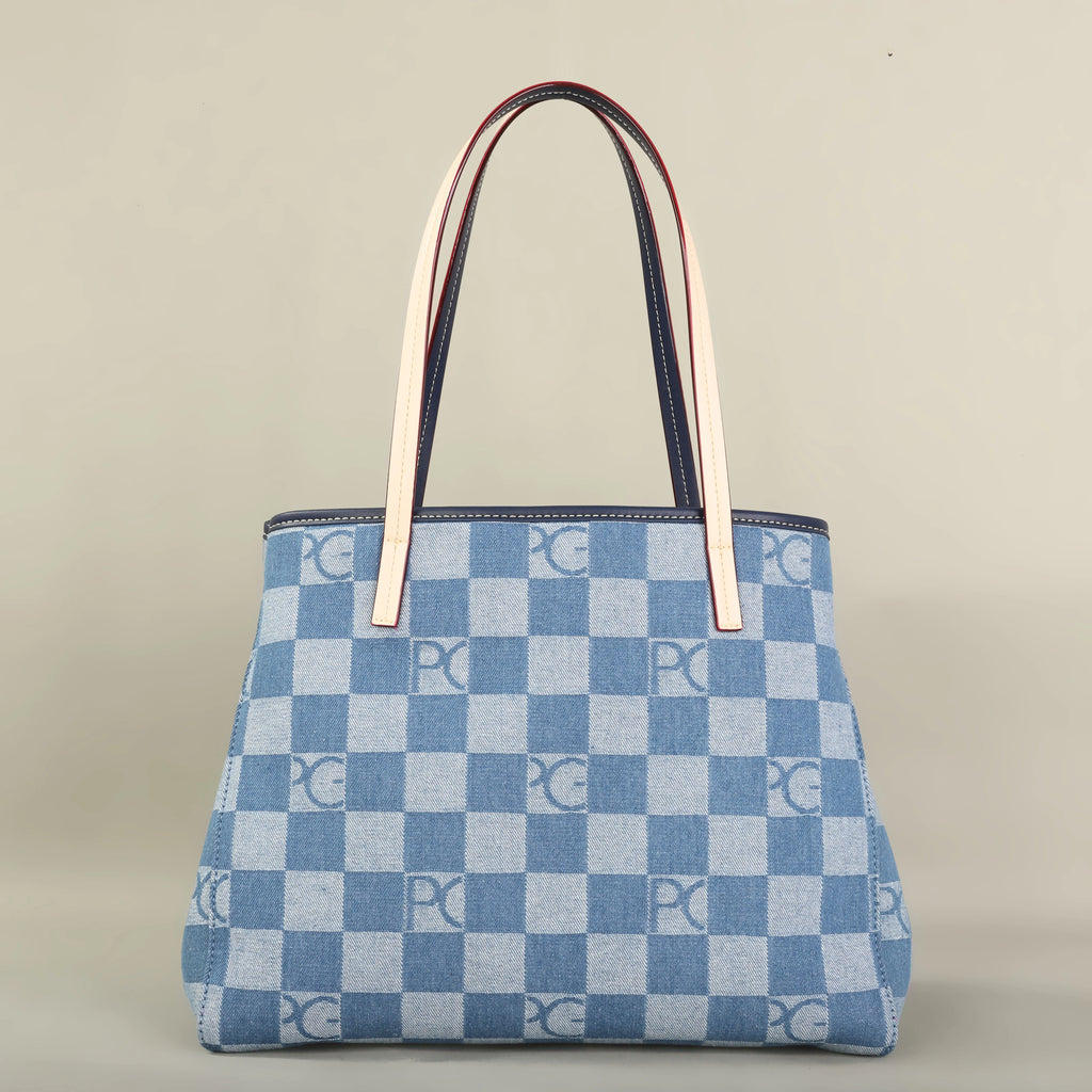 Bolso Tote Estampado PG — Denim a Cuadros y Gran Capacidad