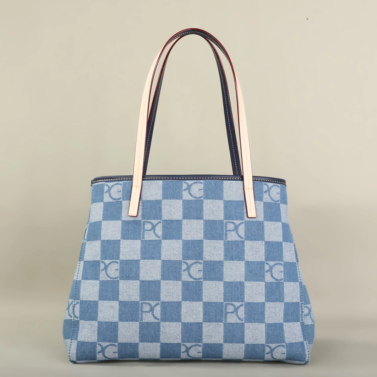 Bolso Tote Estampado PG — Denim a Cuadros y Gran Capacidad