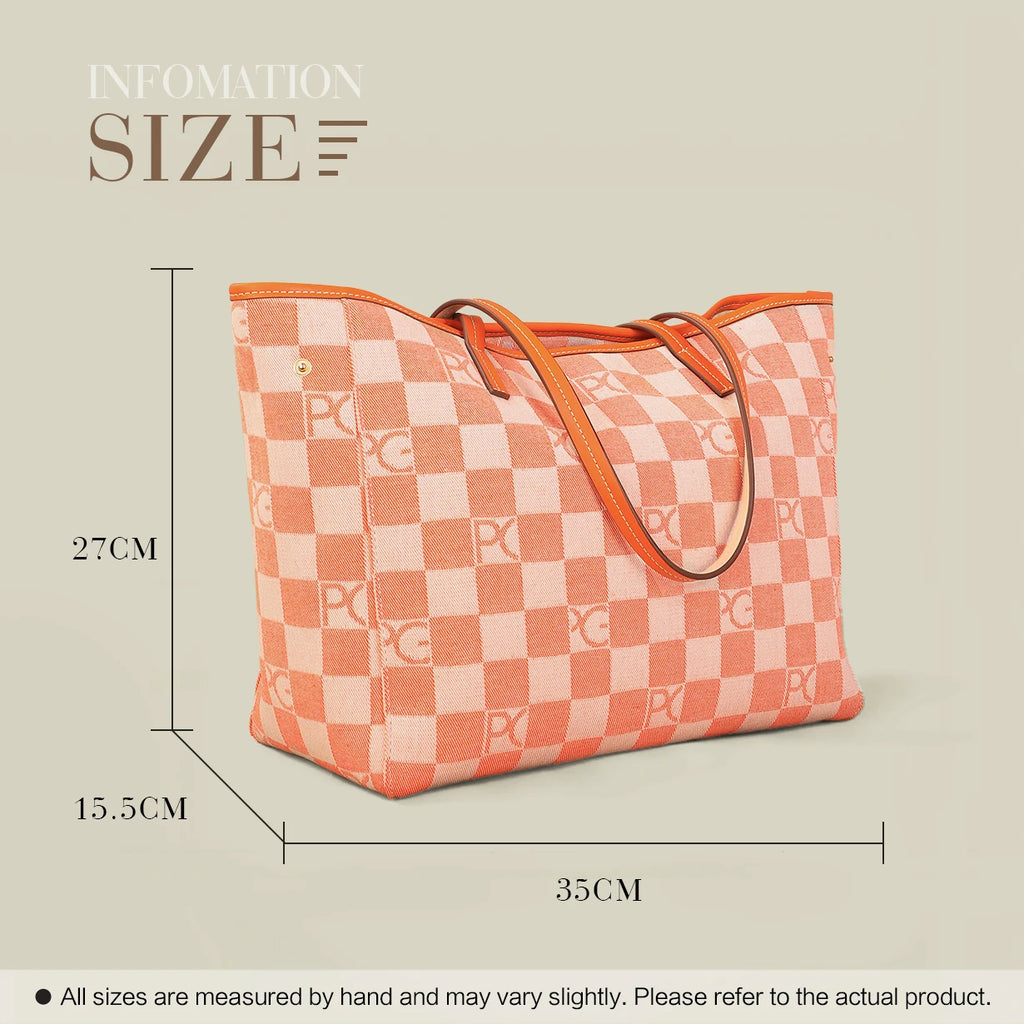 Bolso Tote Estampado PG — Denim a Cuadros y Gran Capacidad