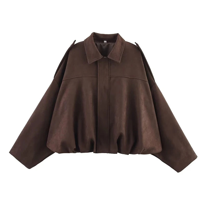 Bomber Oversize Vintage Mujer — Ante y Bajo Globo